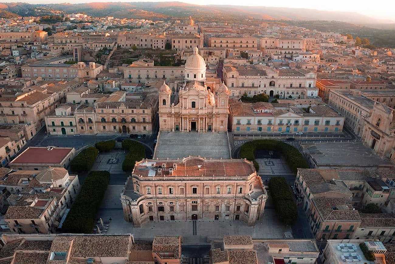 Aerial view of the Cathedral and Palazzo Ducezio
