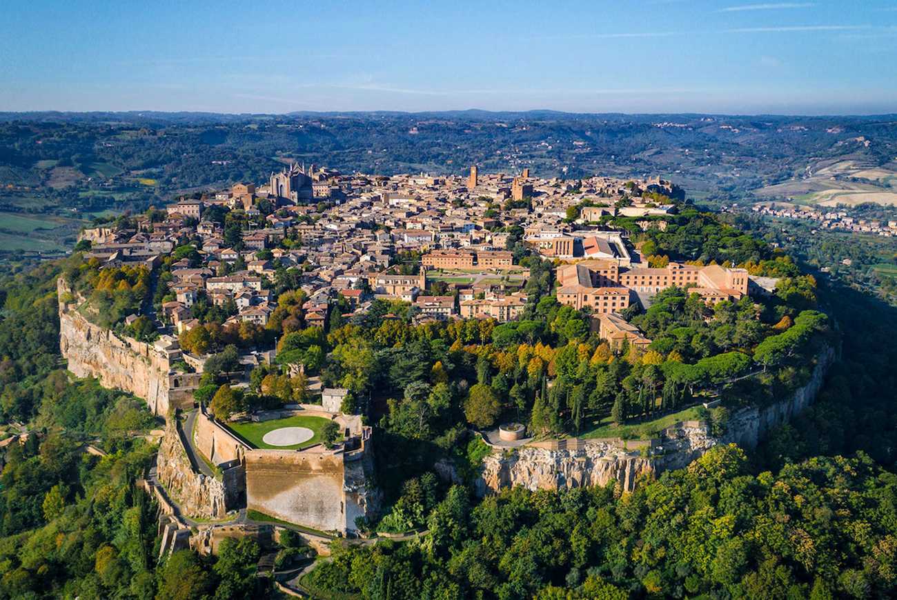 Aerial view of Orvieto at the summit of tufa cliff